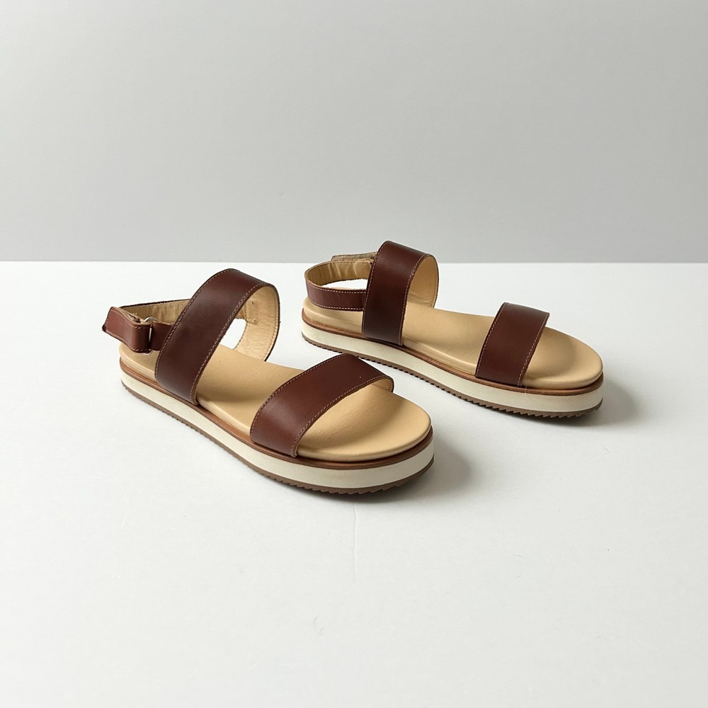 Nisolo Go-To Flatform Sandals Brandy Brown Leather Slingback Size 10